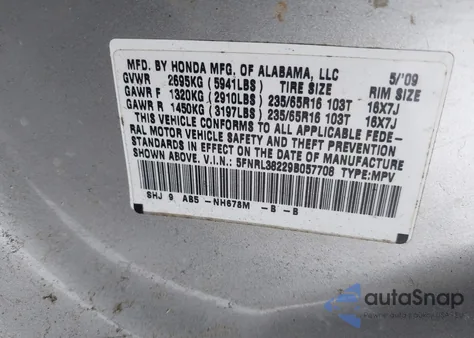 2009 Honda Odyssey Lx from USA, damaged, VIN 5FNRL38229B057708